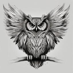 drawing of an owl with intricate feathers  minimal rough sketch scribbles,doodles,black and white