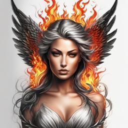 angel on fire tattoo  simple color tattoo,white background