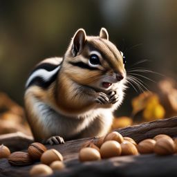 chipmunk storing nuts in its cheek pouches for the winter 8k ultrarealistic cinematic 