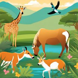 animals clipart: roaming freely in a vibrant wildlife sanctuary. 