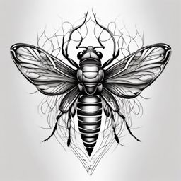 Abstract cicada roots tattoo: Symbolizing grounding and connection to nature.  black white tattoo, white background