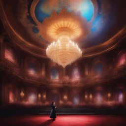 ritsu sakuma,enchanting the audience with a mesmerizing magical performance,a luxurious opera house hyperrealistic, intricately detailed, color depth,splash art, concept art, mid shot, sharp focus, dramatic, 2/3 face angle, side light, colorful background