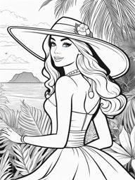 barbie coloring pages - barbie goes on a tropical adventure on a beautiful island. 