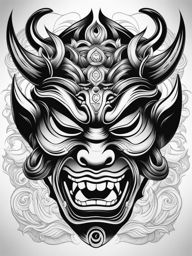 oni mask tattoo black and white design 