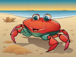 Crab Cartoon - Cartoon of crab scuttling on beach  