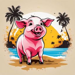 Happy Pig - Create a design of a pig having a mud-splattering competition on a tropical beach. ,t shirt vector design