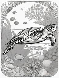 Hawksbill Turtle Coloring Pages - Coral Reef Dwelling Sea Turtle  black outline printable sheet, coloring page