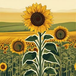 Sunflower Clipart - A sunflower standing tall in a field.  color clipart, minimalist, vector art, 