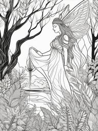 Nymph Coloring Pages - Nature Spirits of Forests and Waters  minimal black outline printable sheet, coloring page