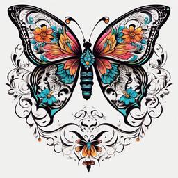 butterfly sugar skull tattoo  simple color tattoo, minimal, white background