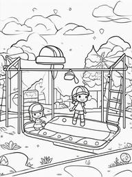 Kawaii Playground Adventures Coloring Pages - Fun Adventures at the Playground  minimal black outline printable sheet, coloring page