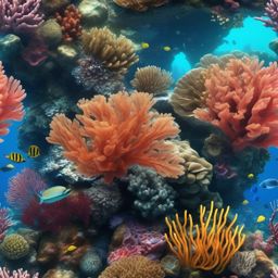 Under the sea with coral reefs top view, photo realistic background, hyper detail, high resolution