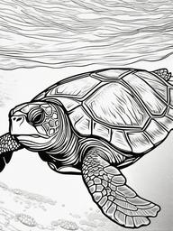 Loggerhead Turtle Coloring Pages - Large Oceanic Swimmer  black outline printable sheet, coloring page