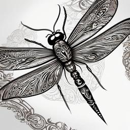 Dragonfly Tattoo Tribal - Tribal-inspired tattoo featuring intricate dragonfly motifs.  simple color tattoo,minimalist,white background