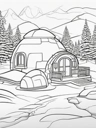 Igloo Coloring Pages - Arctic Homes in Winter Landscapes  minimal black outline printable sheet, coloring page