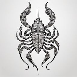 Scorpion Tattoo-Tribal-inspired scorpion tattoo with intricate patterns, adding cultural depth to the design. Colored tattoo designs, minimalist, white background.  color tattoo, minimal white background