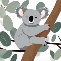 Koala Clip Art - Sleepy koala clinging to a eucalyptus tree,  color vector clipart, minimal style