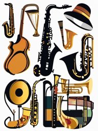 Saxophone Music Sticker - Jazz ensemble, ,vector color sticker art,minimal