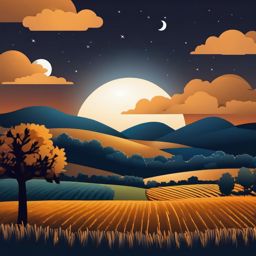 Harvest Moonlight clipart - Moonlight over the fields, ,vector color clipart,minimal