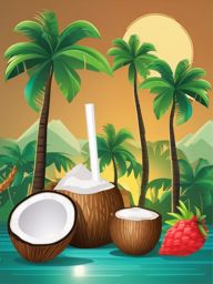 Tropical Island and Coconut Emoji Sticker - Sipping coconut on the island, , sticker vector art, minimalist design