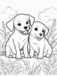 Puppies Playing Coloring Pages - Adorable Puppies Having Fun Together  minimal black outline printable sheet, coloring page