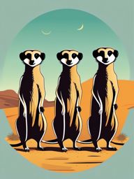 Meerkat Sticker - A group of meerkats standing alert in the desert. ,vector color sticker art,minimal