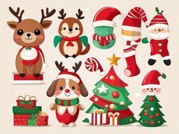 Cute Christmas Clipart,Creating a cute holiday greeting card with cute Christmas clipart  simple, 2d flat