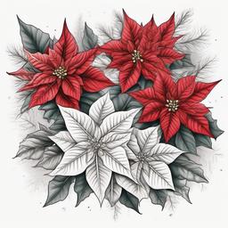 Poinsettia bouquet with shading   ,tattoo design, white background