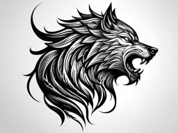 Fenrir Tattoo,Fenrir, monstrous wolf from Norse mythology, bound in ink, symbolizing inevitable and unstoppable forces. , tattoo design, white clean background