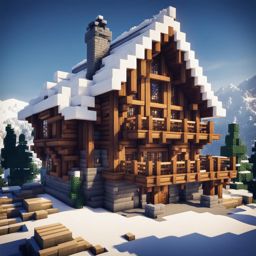 timber-framed lodge in a snowy mountain range - minecraft house design ideas minecraft block style