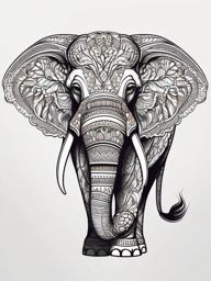 Elephant Tattoo - Noble elephant with intricate patterns, symbolizing strength and wisdom  few color tattoo design, simple line art, design clean white background