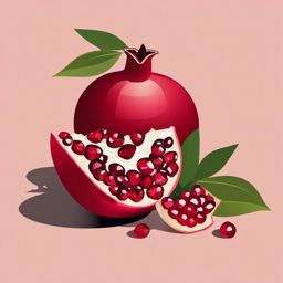 Pomegranate Half and Seeds Clipart - A pomegranate half with exposed seeds.  color vector clipart, minimal style