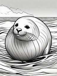 Sea Animal Coloring Pages - Playful seal balancing a ball on its nose  simple coloring pages