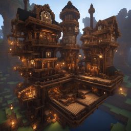 steampunk city with intricate clockwork mechanisms - minecraft house ideas minecraft block style