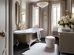 Parisian small bathroom captures elegance with chic fixtures, soft colors, and decorative accents that maximize style in a limited space.  