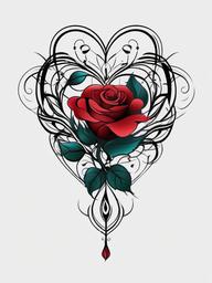 Heart and Rose Tattoo - Tattoo featuring a combination of a heart and a rose design.  simple color tattoo,minimalist,white background