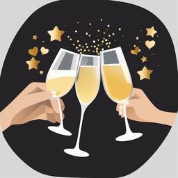 Congrats clipart - celebratory toast with champagne glasses and congratulations  color,minimalist,vector clipart