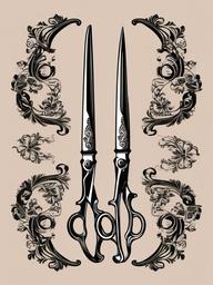 Scissors clipart - vintage scissors with ornate handles  color,minimalist,vector clipart