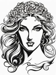 Aphrodite Tattoo Design-Intricate and artistic tattoo design featuring Aphrodite, the goddess of love and beauty in Greek mythology.  simple color vector tattoo