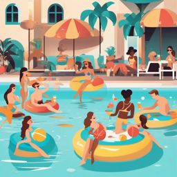 Pool Party clipart - Lively pool party scene, ,vector color clipart,minimal