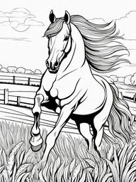 Farm Animal Coloring Pages - Horse galloping through a sunny field  simple coloring pages