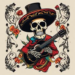 mariachi skeleton tattoo  simple vector color tattoo