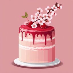 Cake with Cherry Blossoms Sticker - Cake adorned with delicate cherry blossoms, ,vector color sticker art,minimal