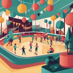 Roller Skating Rink Scene Clipart - A scene from a roller skating rink.  color vector clipart, minimal style