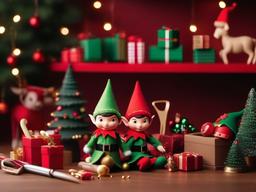 Christmas wallpaper - Elf toy workshop with toys, tools, and colorful decorations  aesthetic background wallpaper