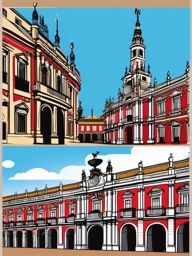 Madrid clipart - Royal Palace of Madrid and Plaza Mayor,  color vector clipart