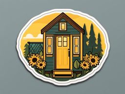 Sunflower Tiny House Sticker - Celebrate sustainable living with the sunny and sunflower-themed tiny house sticker, , sticker vector art, minimalist design