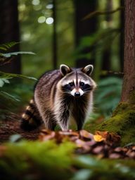 Cute Raccoon foraging in a Forest Hideaway 8k, cinematic, vivid colors