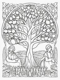 Thanksgiving Family Tree Coloring Pages - Celebrating Heritage and Togetherness  minimal black outline printable sheet, coloring page