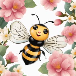 bee clipart - busily collecting nectar in a blossoming garden. 